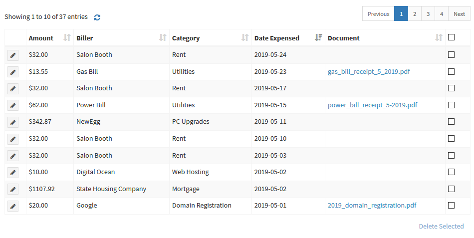 Finance Expenses screenshot